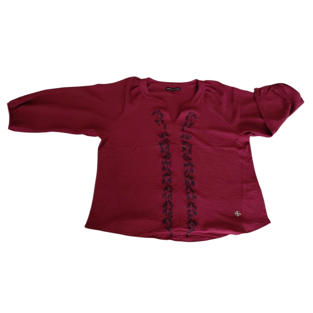 Adrienne Vittadini XL Burgundi Top Black Embroidery Details Women